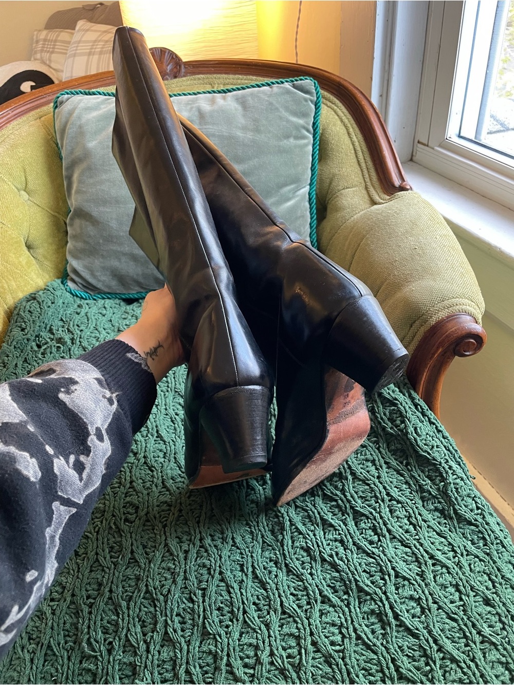 Calvin Klein Classifications Vintage Western Black Leather High Heel Boot Y2K - Picture 10 of 16